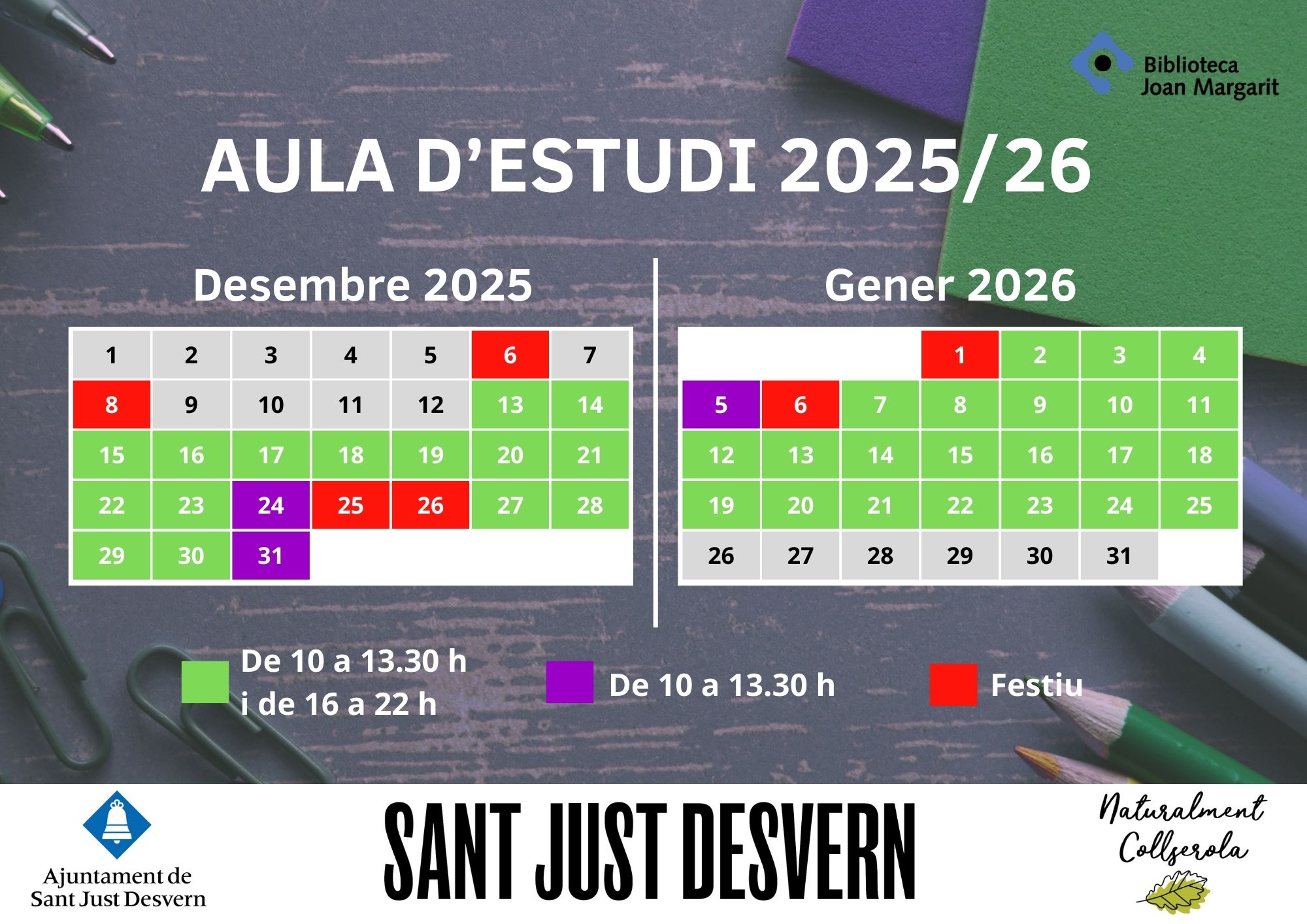 Més informació sobre l'article Aula d’estudi desembre-gener 25/26